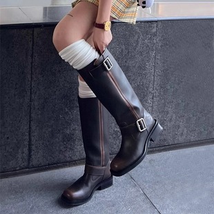 2024 New Summer Style Square Toe No More Than Knee-High Knight Boots Fashionable Retro Style Western Boots Color Polished High Boots for Women