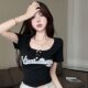 American Retro Low-Neck Right-Shoulder Short-Sleeved T-Shirt for Women Summer New Pure Lust Sexy Short Top with Niche Design