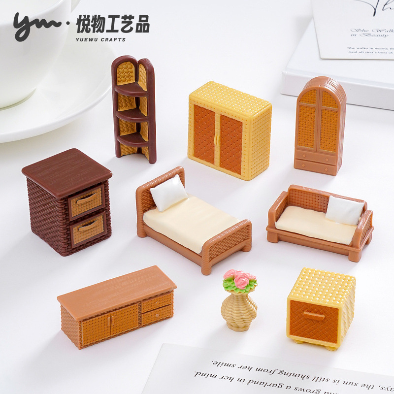 创意仿真藤编衣柜沙发家具系列 娃屋diy装饰品配件迷你桌面小摆件