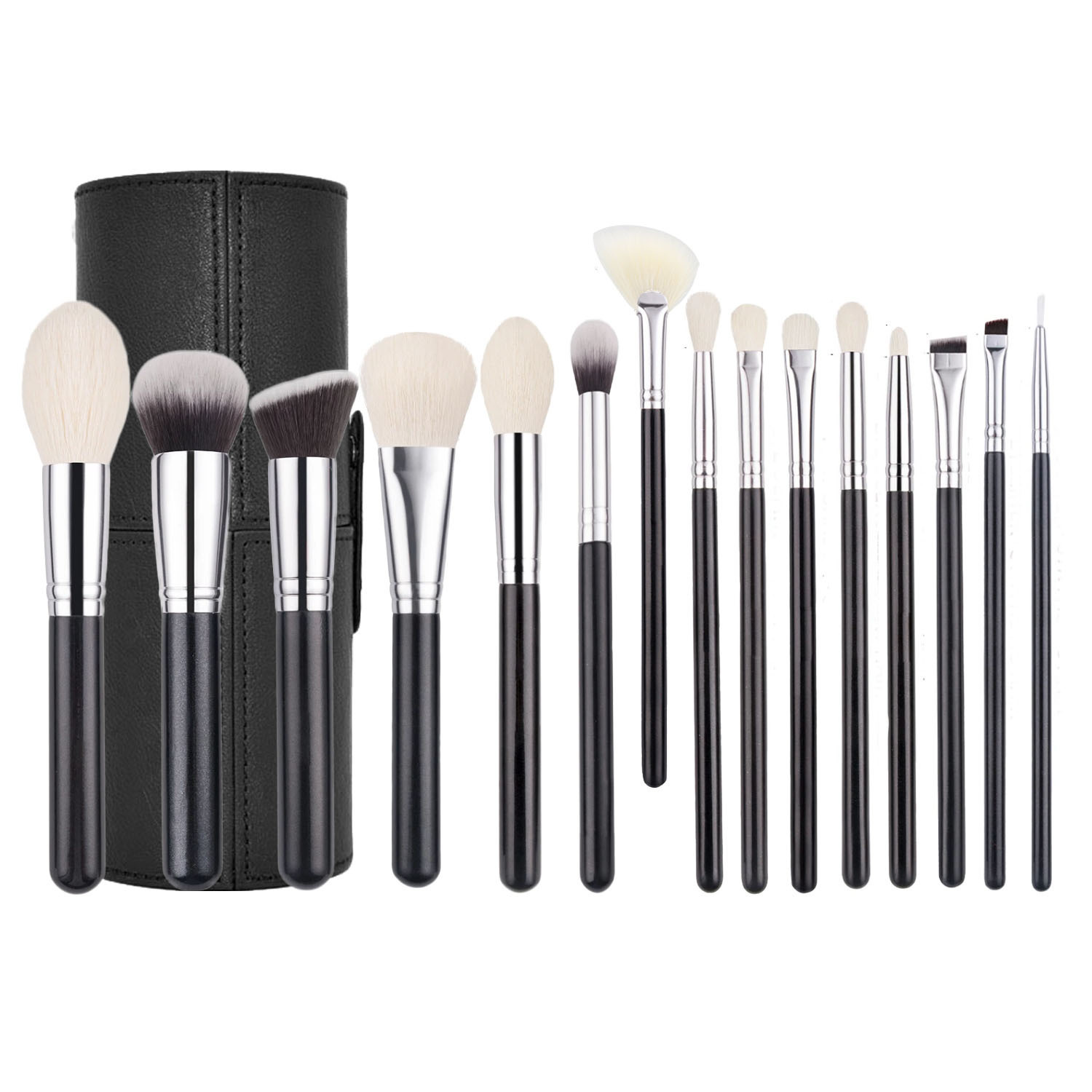 15 conjuntos de cepillo de maquillaje de mango de madera transfronterizo, cepillo de maquillaje, cepillo de blush, cepillo de sombra de ojos, cepillo de maquillaje