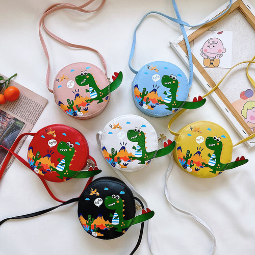 Wholesale New Children's Small Dinosaur PU Crossbody Bag for Toddlers Cute Cartoon Unisex Kids Outing Fashion Coin Round Bag