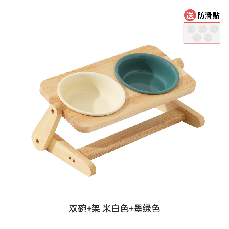 Tazón de gato de cerámica tazón de comida para gatos tazón de cerámica tazón de fuente de perro tazón de bebida doble tazón de protección columna cervical ángulo ajustable