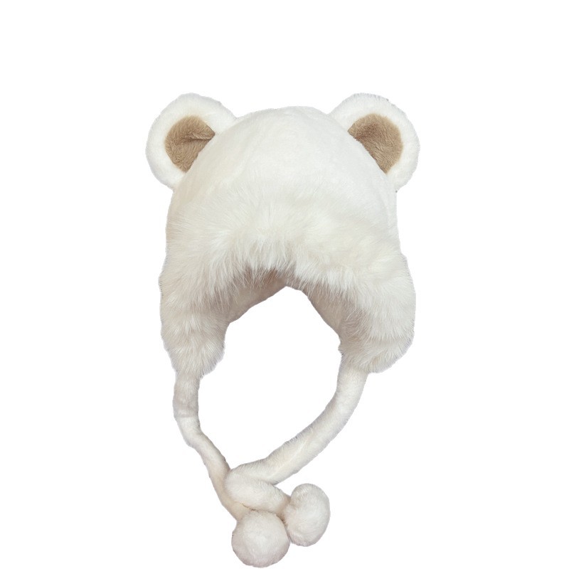 2025 nuevo sombrero coreano de otoño y invierno para mujeres caliente sombrero frío de punto multifuncional grueso orejas de oso lana sombrero Thunderfeng