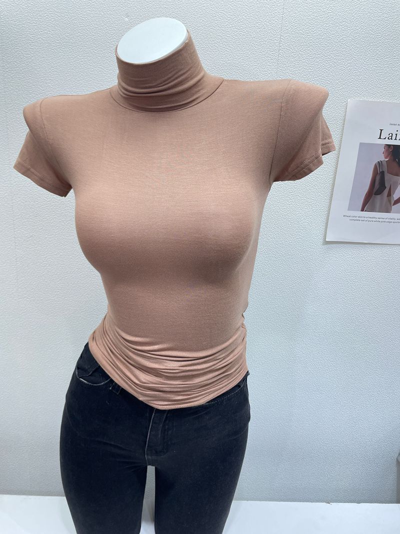 구름감 ~ 소프트 빅 스트레치 하이 칼라 티셔츠 탑 여성 슬림 피규어 내부 베이스 셔츠 탑 가을과 겨울 씬