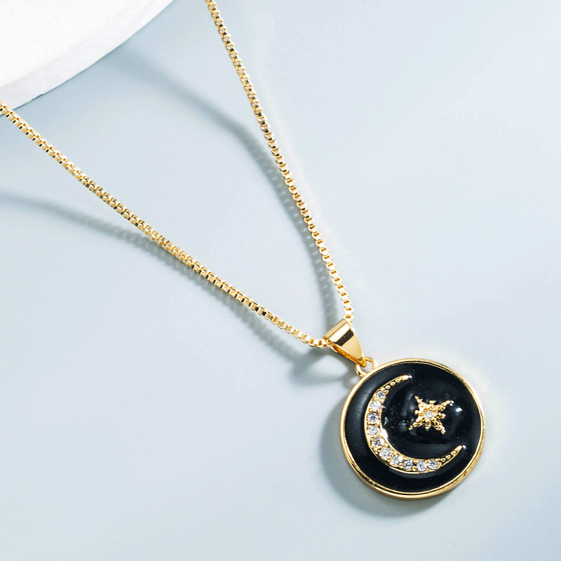 Wholesale Jewelry Copper Dripping Oil  Star Moon Round Necklace Nihaojewelry display picture 8