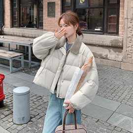 米白色撞色短版羽绒服女2025冬韩系小个子气质保暖白鸭绒加厚外套