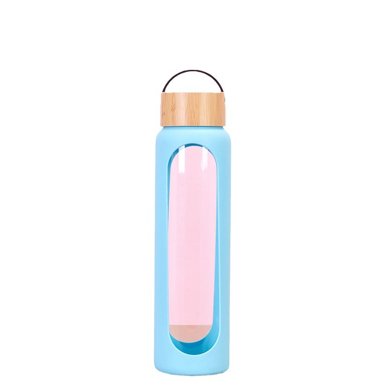 Vaso de vidrio portátil transfronterizo con alto contenido de borosilicato con funda de silicona, taza de agua de vidrio de té portátil para automóvil al aire libre, regalo al por mayor