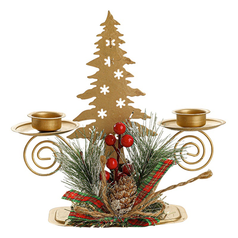 Amazon nuevo Navidad oro hierro doble candelabro ventana decoración de escritorio decoración de vacaciones de Navidad