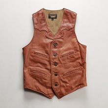 美式复古RL铂金斯真皮马甲男士植鞣牛皮短款修身马夹背心休闲坎肩