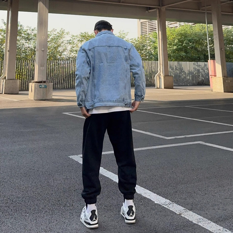 Uncleblue Autumn Black Denim Jacket Men's Korean Style Loose Trendy Brand Retro Easiest for Match Work Jacket Top