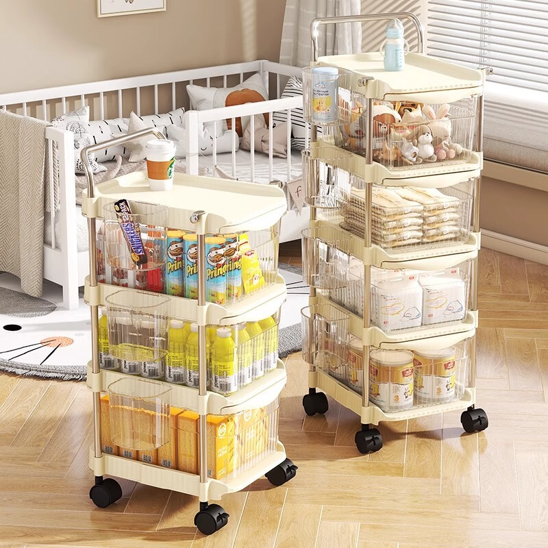 Hs Drawer-Type Trolley, Closed Snack Storage Cabinet, Dust-Proof and Moisture-Proof Clothing Storage, Transparent Movable Cabinet