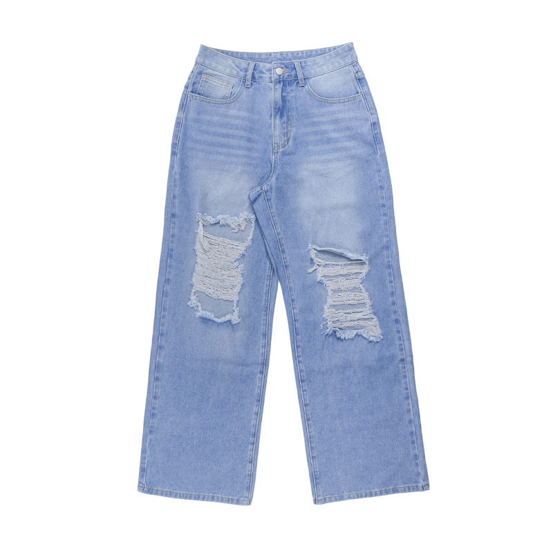 Dames jeans met hoge taille en wijde pijpen - Losse, versleten denim broek voor een streetwear- en casual stijl_voghion.com