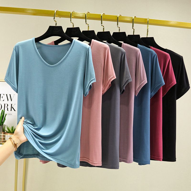 V-Neck Modal Short-Sleeve T-Shirt for Women, 2021 Summer Korean Style, Cotton Student Fashion Women's Top, Casual Half-Sleeve Tee V-Neck Modal Short-Sleeve T-Shirt for Women, 2021 Summer Korean Style, Cotton Student Fashion Women's Top, Casual Half-Sleeve Tee