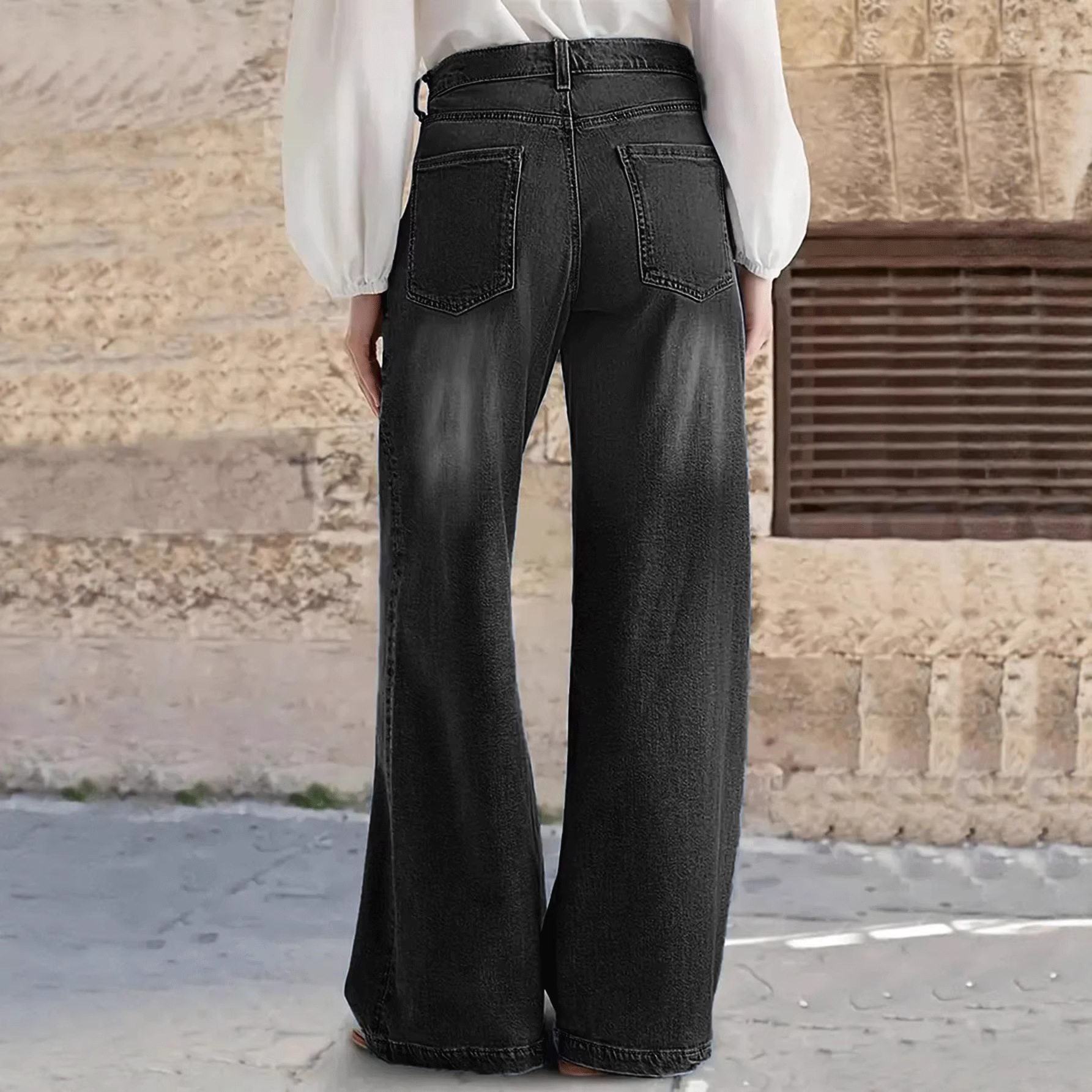 Women's Retro Wide Leg Denim Pants – High-Waisted Loose Fit Casual Jeans For A Vintage Chic Look_voghion.com