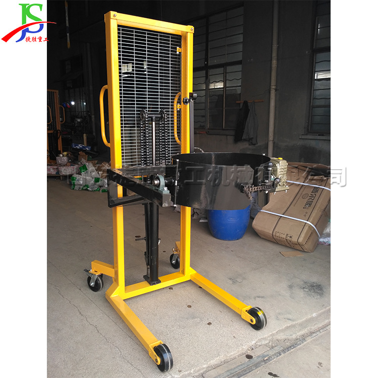 电动型油桶铁桶搬运车 手推式塑料桶提升机 卡箍式灌装油桶堆高车
