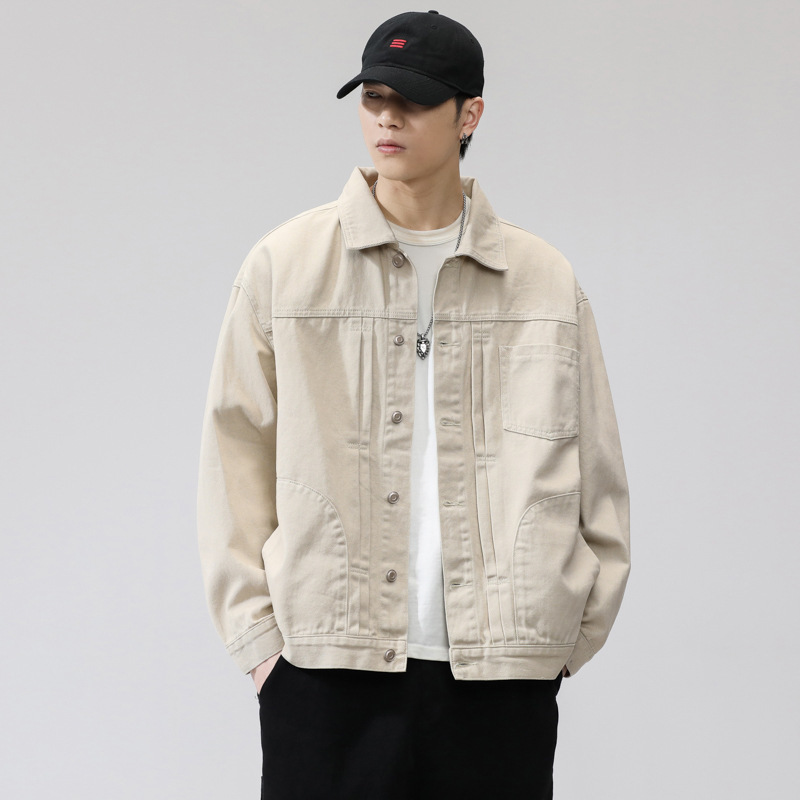 Men's pure cotton denim jacket, Hong Kong style trendy brand, ins style, loose fit, versatile, high-end feel.