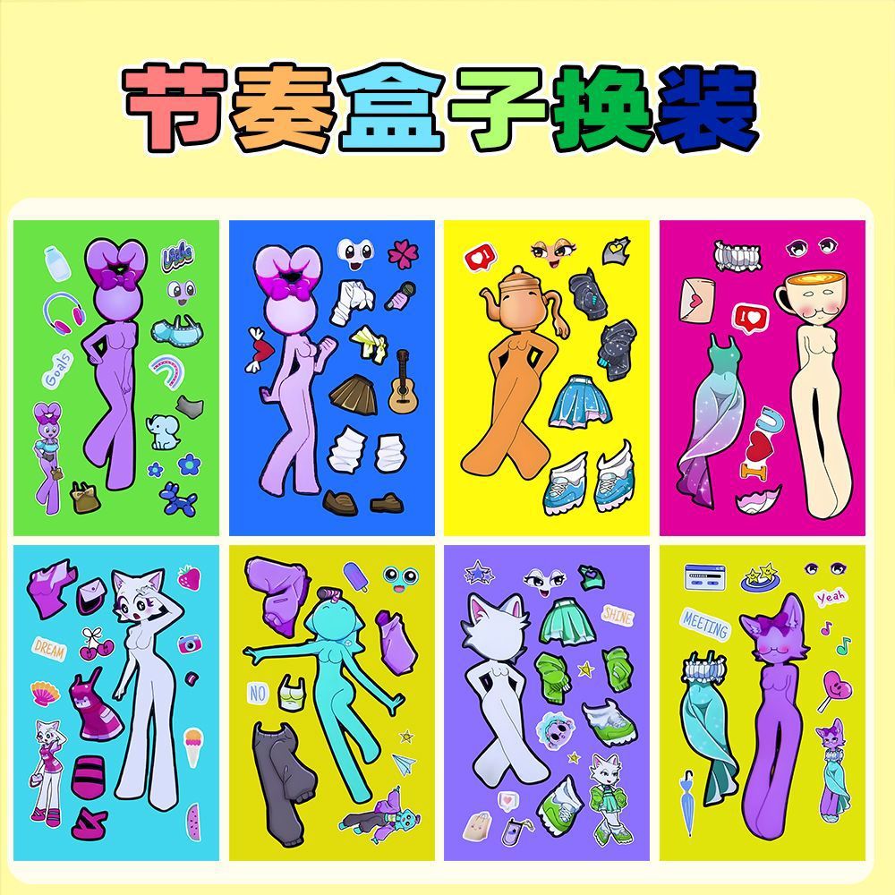 Nueva caja de ritmo sprunki cambio de pegatinas para niños puzzle divertido creativo a mano dibujo de juguetes