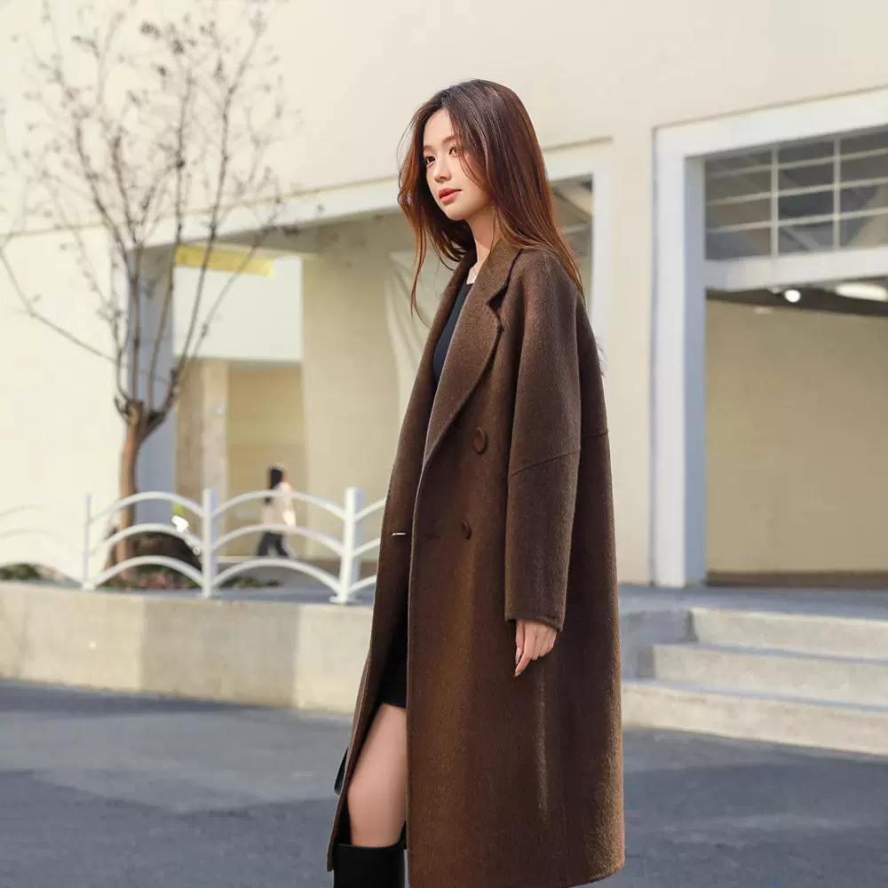 双面羊毛大衣女中长款2025秋冬新款气质茧型高级感毛呢外套小个子