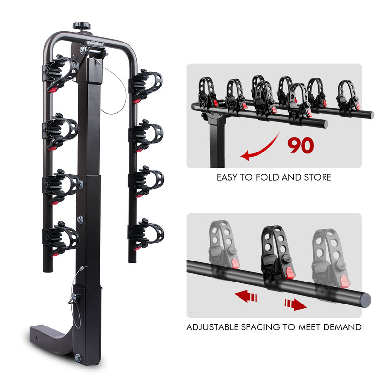 Car-Mounted Bicycle Rack with Four Mounts, Adjustable Rear Suspension Rack for Mountain Bikes