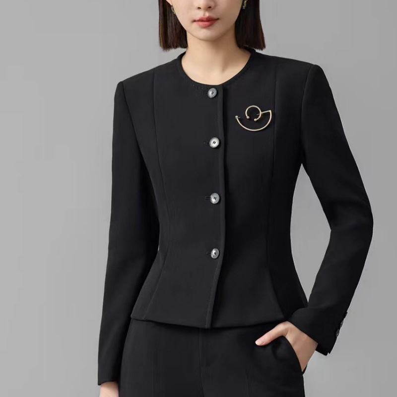 Acetate small suit jacket women's round neck waist-tight elegant commuter advanced casual professional suit all-matching Spring and Autumn New Acetate small suit jacket women's round neck waist-tight elegant commuter advanced casual professional suit all-matching Spring and Autumn New