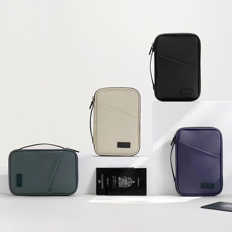 Bolsa de pasaporte de gran capacidad bolsa de almacenamiento de certificado multifuncional bolsa de almacenamiento de viaje impermeable de PU bolsa de certificado portátil antirrobo