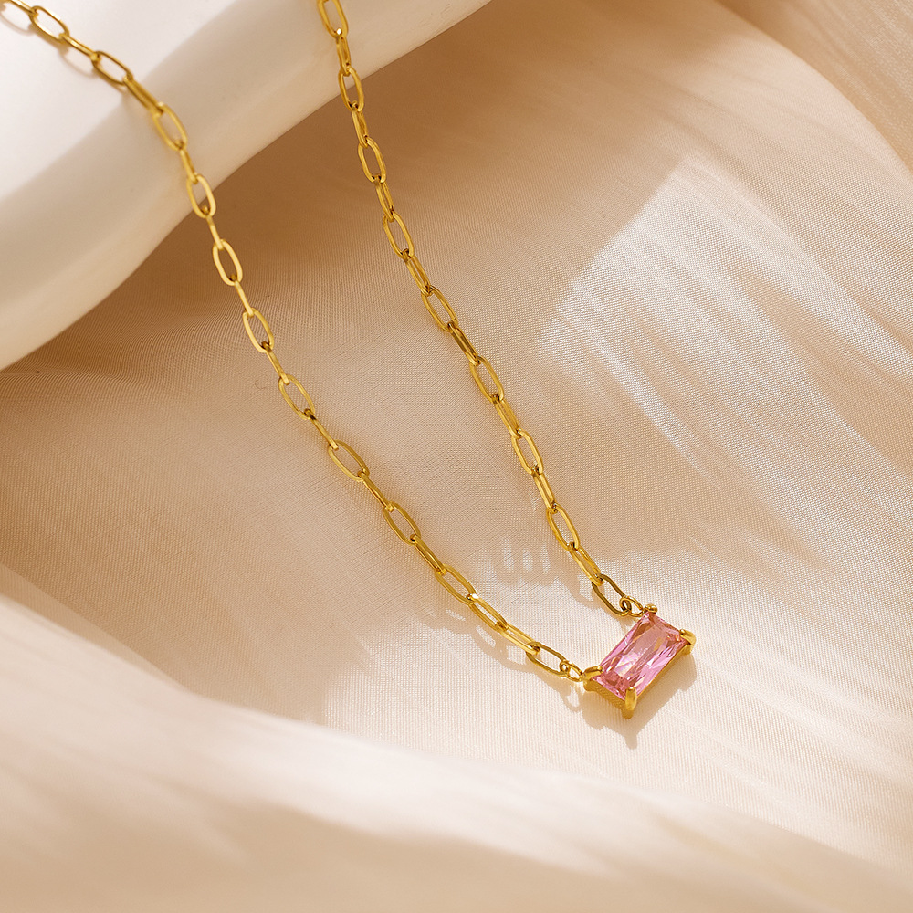 12g Weight Real Gold Plated Plating Material Zircon Inlay Material Necklace Classification 1 Piece Quantity Daily, Street Occasion 304 Stainless Steel Material Rectangle Pattern Women's Gender IG Style, Simple Style Style Waterproof Non Tarnish, Inlay Craft Real Gold Plated Rectangle 304 Stainless Steel IG Style Simple Style Waterproof Non Tarnish Necklace 4