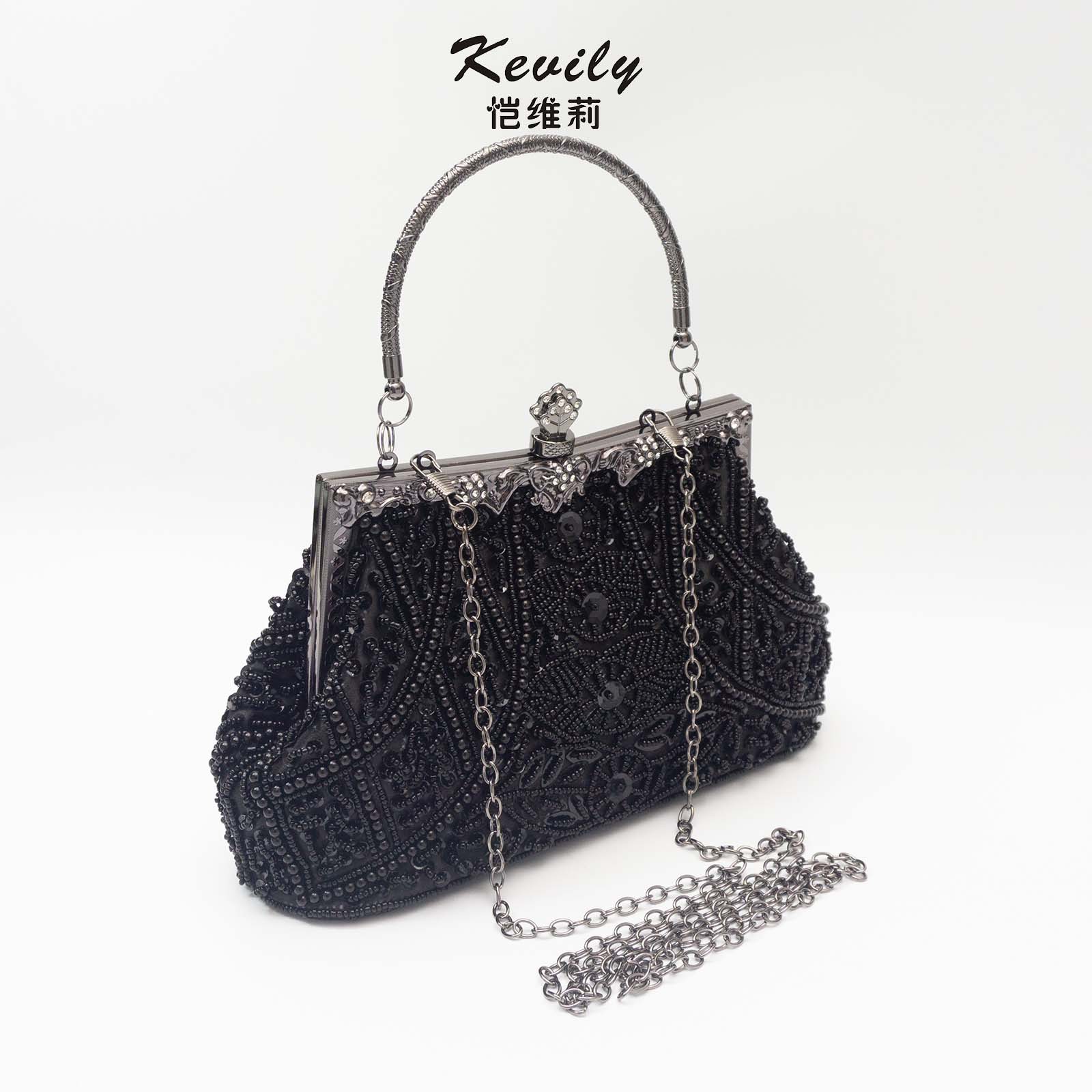 Kai Weili retro geométrico pesado hecho a mano con cuentas bolsa transfronteriza Bolso de mujer bolso de noche vestido de cheongsam bolso de noche con cuentas