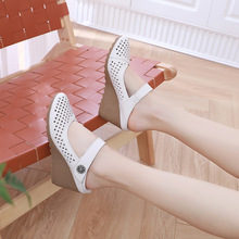 2024新款镂空高跟凉鞋女坡跟牛筋底防滑打孔透气特小码33