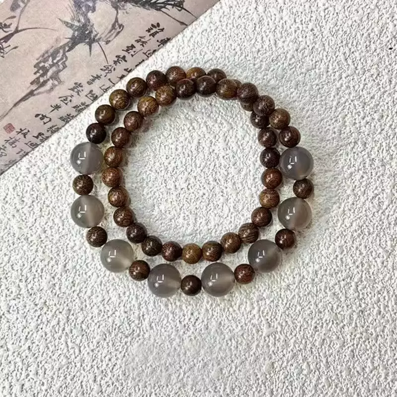 新款网红古风新中式叠戴双层木纹串珠手链小众文艺风闺蜜礼物手饰