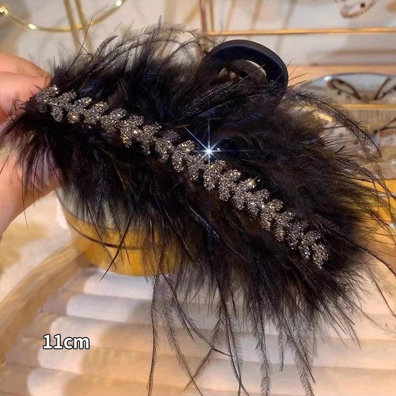 Clip de agarre de pluma grande, parte posterior de la cabeza, medio atado, horquilla para el cabello, otoño e invierno femenino, temperamento de alta calidad, clip de tiburón, tocado, horquilla