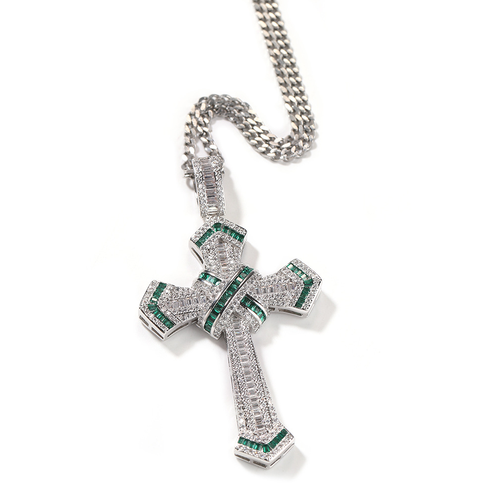 Hip Hop Trendy Marke Kreuz Anhänger Kupfer eingelegt Zirkon trendige Herren Halskette personalisierte einfache Schmuck_voghion.com