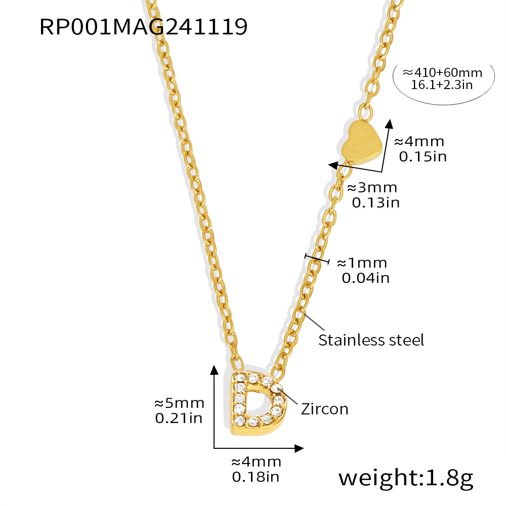 Qiong Yao Titanium Steel 26 letras con incrustaciones de circón Juego de joyas PVD chapado en oro real collar de retención de color pulsera anillo aretes