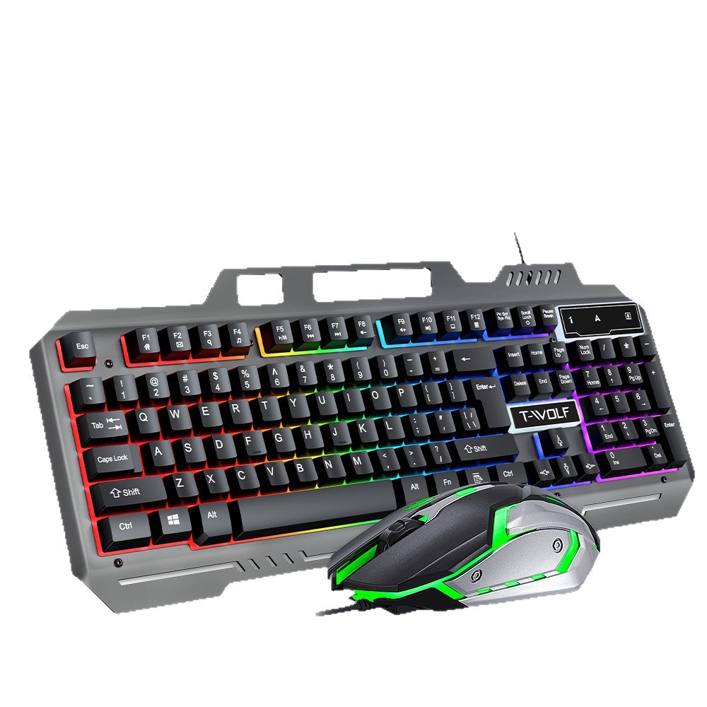 T-WOLF Thunderwolf TF600 juego teclado ratón conjunto de hierro de metal luminoso soporte de teléfono móvil de deportes electrónicos teclado