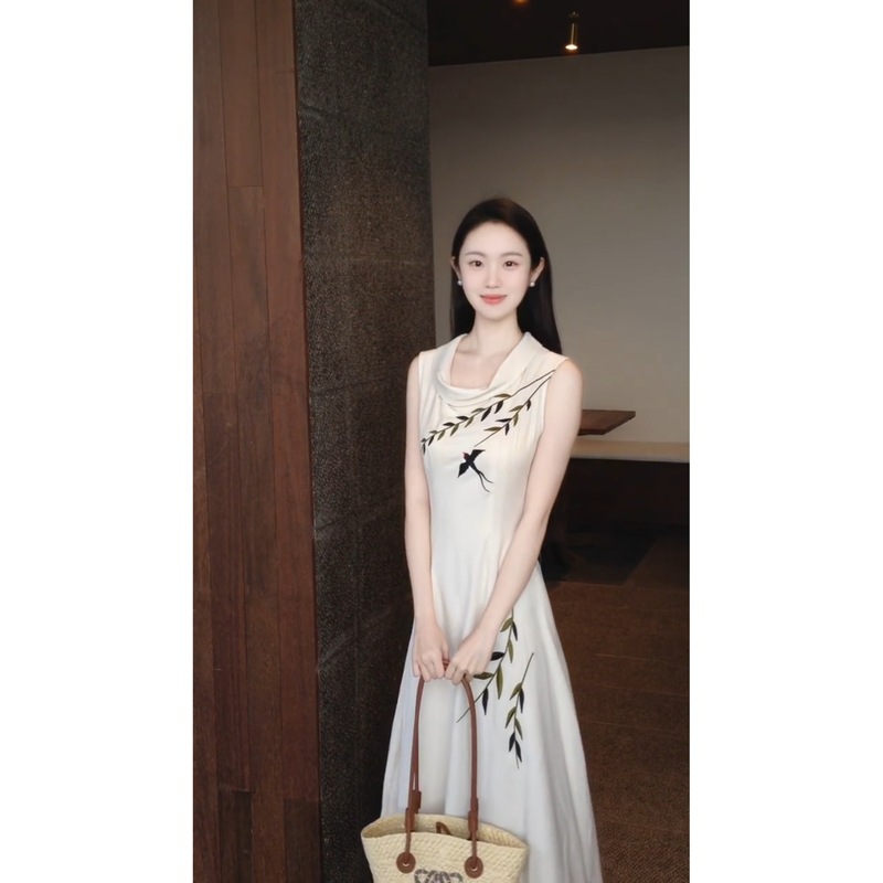 无袖荡领连衣裙女夏季法式轻奢高级感温婉大方新中式轻国风裙子|undefined