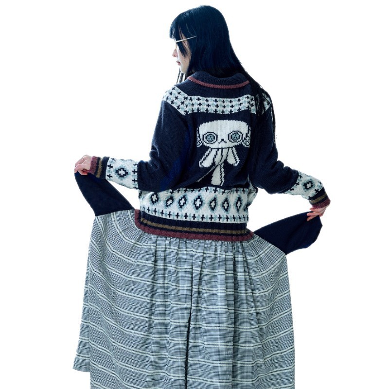 现货coysei*o复刻韩版复古色系秋季机器狗翻领针织开衫拉链外套女|undefined