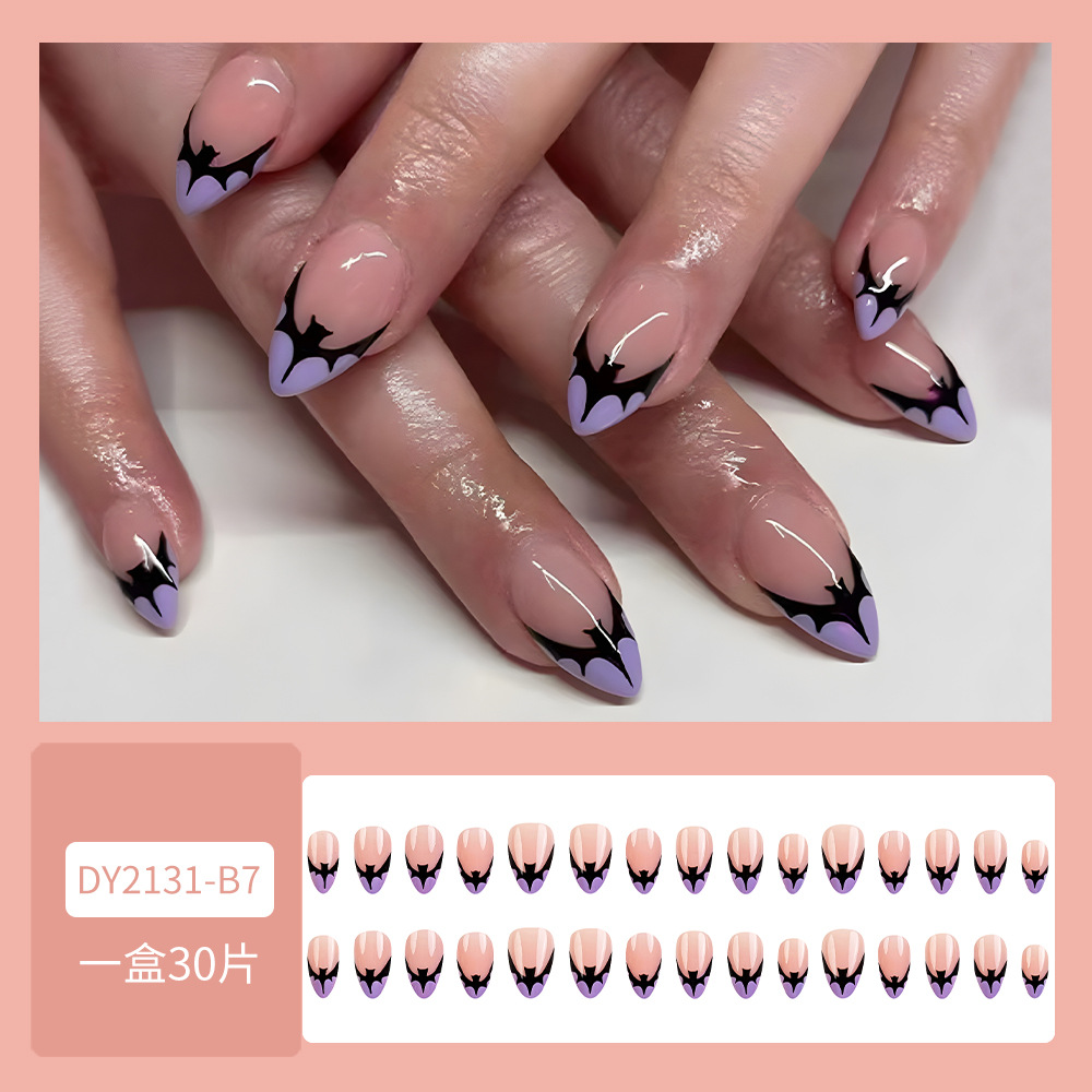 Polvo oscuro desnudo púrpura pálido Halloween desgaste de uñas murciélago manicure patrón de manicure oscuro transfronterizo parche de uñas de tendencia oscura