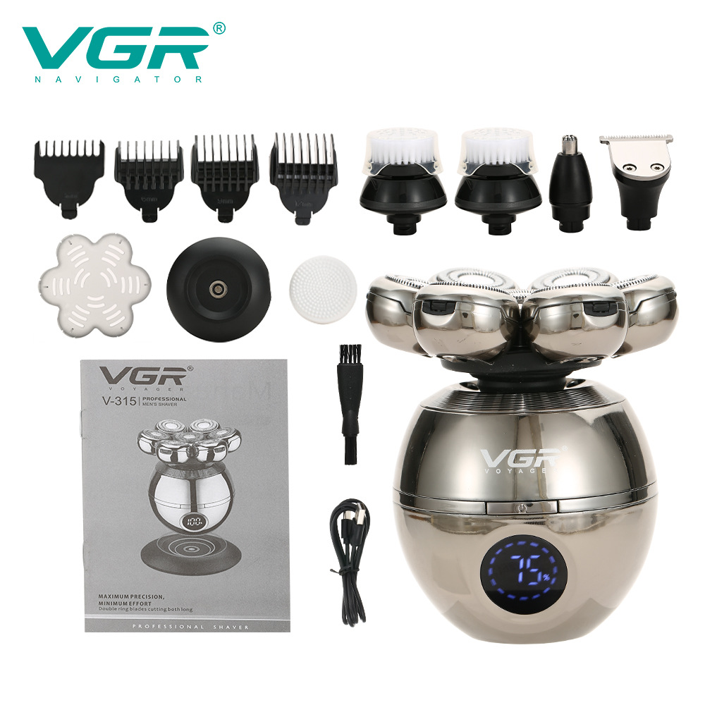 Multifunctional IPX5 Spherical Shaver 5 in 1 Rechargeable Hair Trimming Beard Removal Tool with Digital Display Base_voghion.com