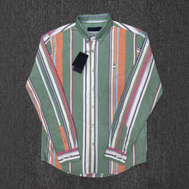 男士长袖衬衣春秋装商务休闲宽条纹牛津纺长袖小彩马衬衫青年上衣