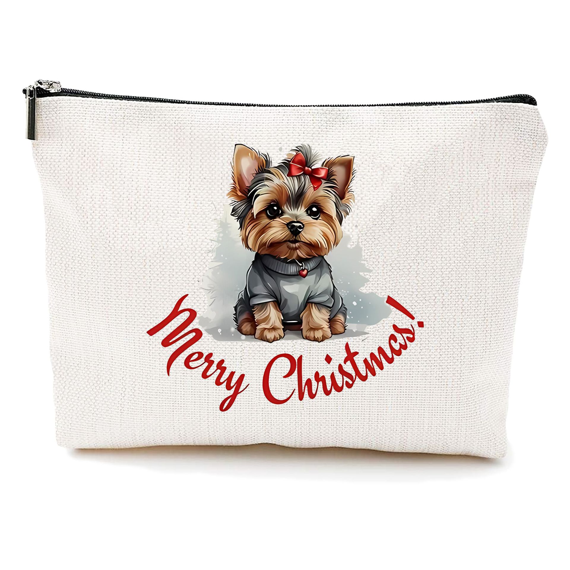 Bolsa de maquillaje transfronteriza de Amazon damas bolsas de maquillaje de patrón creativo de Navidad bolsas de almacenamiento de lino bolsa de cremallera impermeable