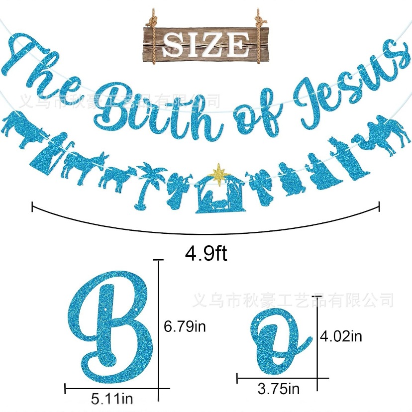 Baby Shower Baby String Bandera Azul Bienvenido pequeño hombre polvo brillante