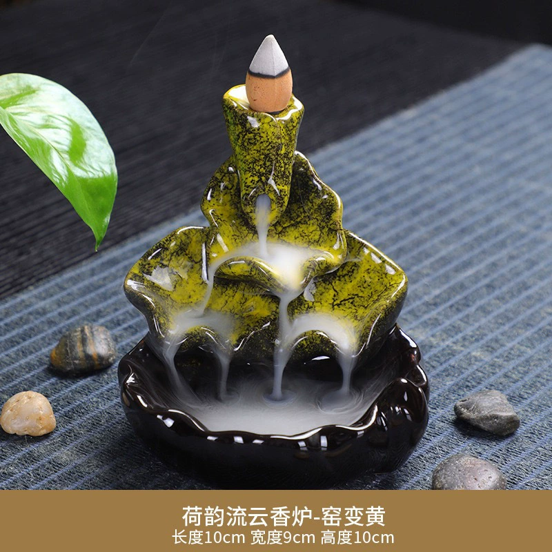 Ceramic Backflow Incense Burner, Lotus Inverted Design, Decorative Buddha Incense Holder