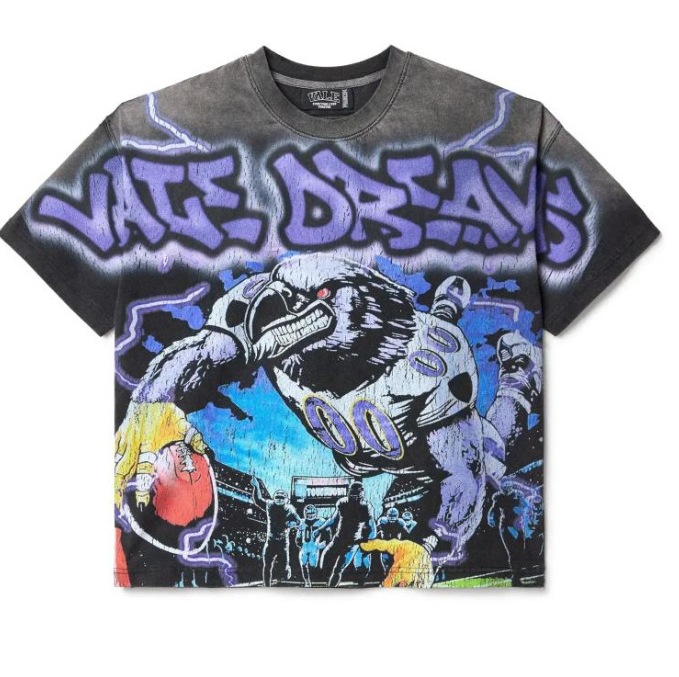 Verano estilo americano retro impresión oscura lavado con agua hace viejos bloques sueltos oversize hip hop skate camiseta de manga corta