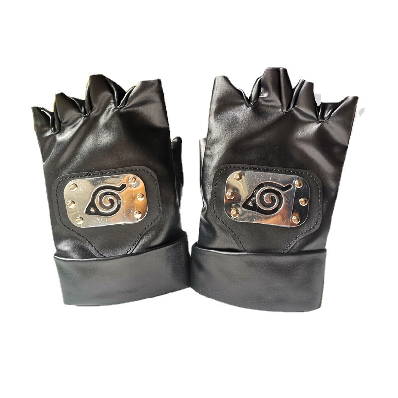 皮革忍者手套 卡卡西木葉標誌皮質手套表演道具戶外騎行加絨手套