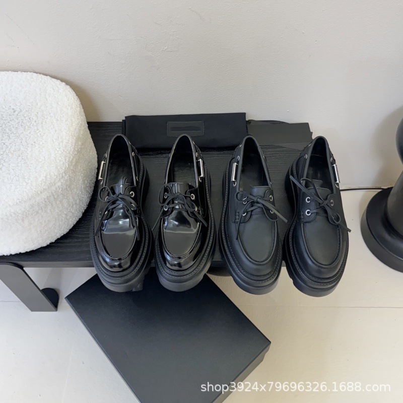 英伦风小皮鞋女款2025年秋冬季新款增高厚底黑色系带玛丽珍乐福鞋