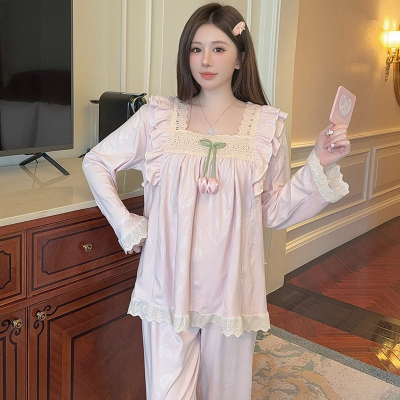 德绒睡衣女秋冬季新款韩系公主风长袖长裤宽松大码保暖家居服套装|undefined