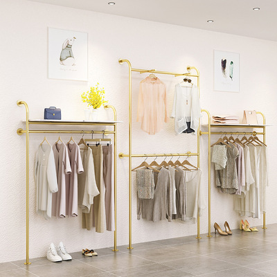 couture Display rack coat hanger Ladies shop Wall Hanging type couture Dedicated double-deck display Clothes hanger golden