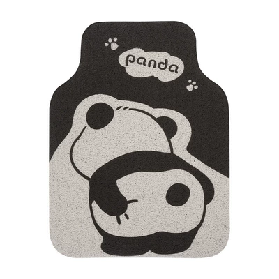 Cute Panda Car Floor Mats, Wire Rings, Wear-Resistant and Dirt-Resistant Car Floor Mats, Cartoon Anti-Slip Single-Piece Car Protective Mats (Ayaqaltılar (Kovriklər)) - naughty-panda-in-front-of-the-mat