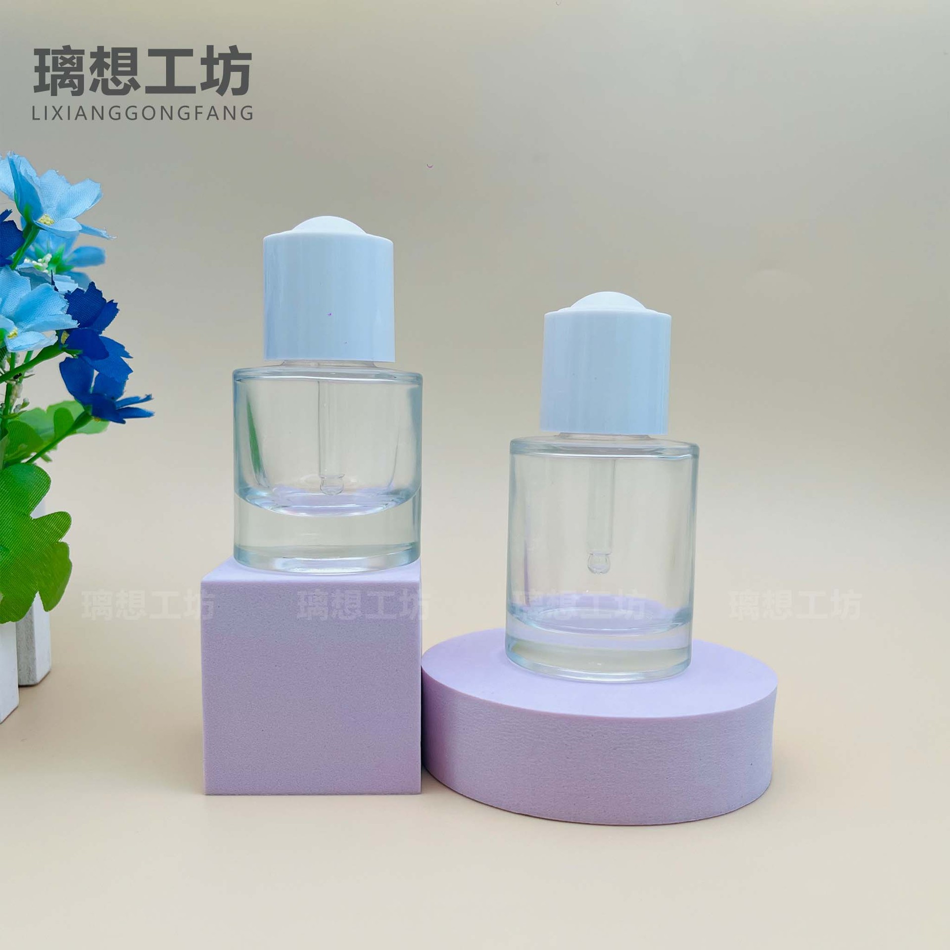 现货24牙按压滴管瓶 30ml 50ml厚底精油瓶 精华液瓶 化妆品分装瓶