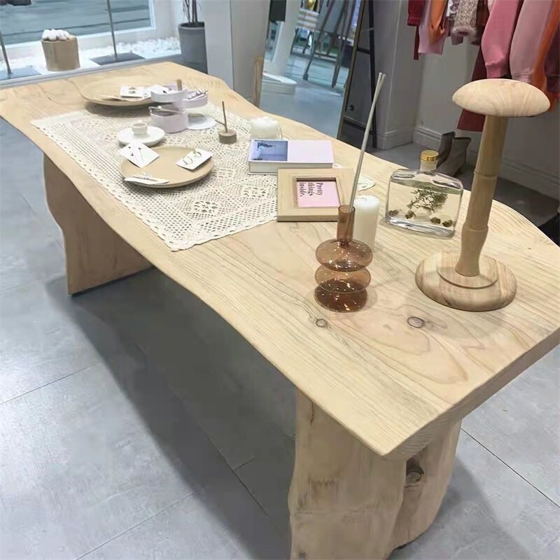 Simple solid wood large table for clothing stores, island display table, homestay natural wood long table, tea table, conference table with natural edges Simple solid wood large table for clothing stores, island display table, homestay natural wood long table, tea table, conference table with natural edges