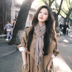 薄款复古文艺棉麻围巾女春秋古着褶皱丝巾系脖长条氛围感纱巾披肩
